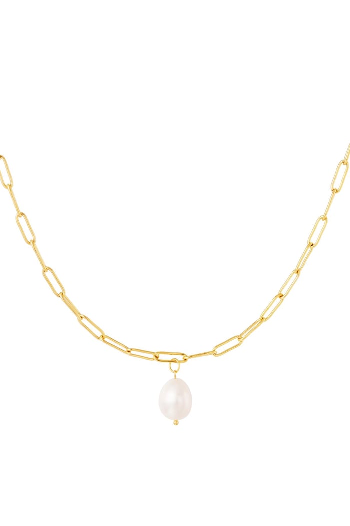 Chunky necklace with pearl Gold Color Stainless Steel 