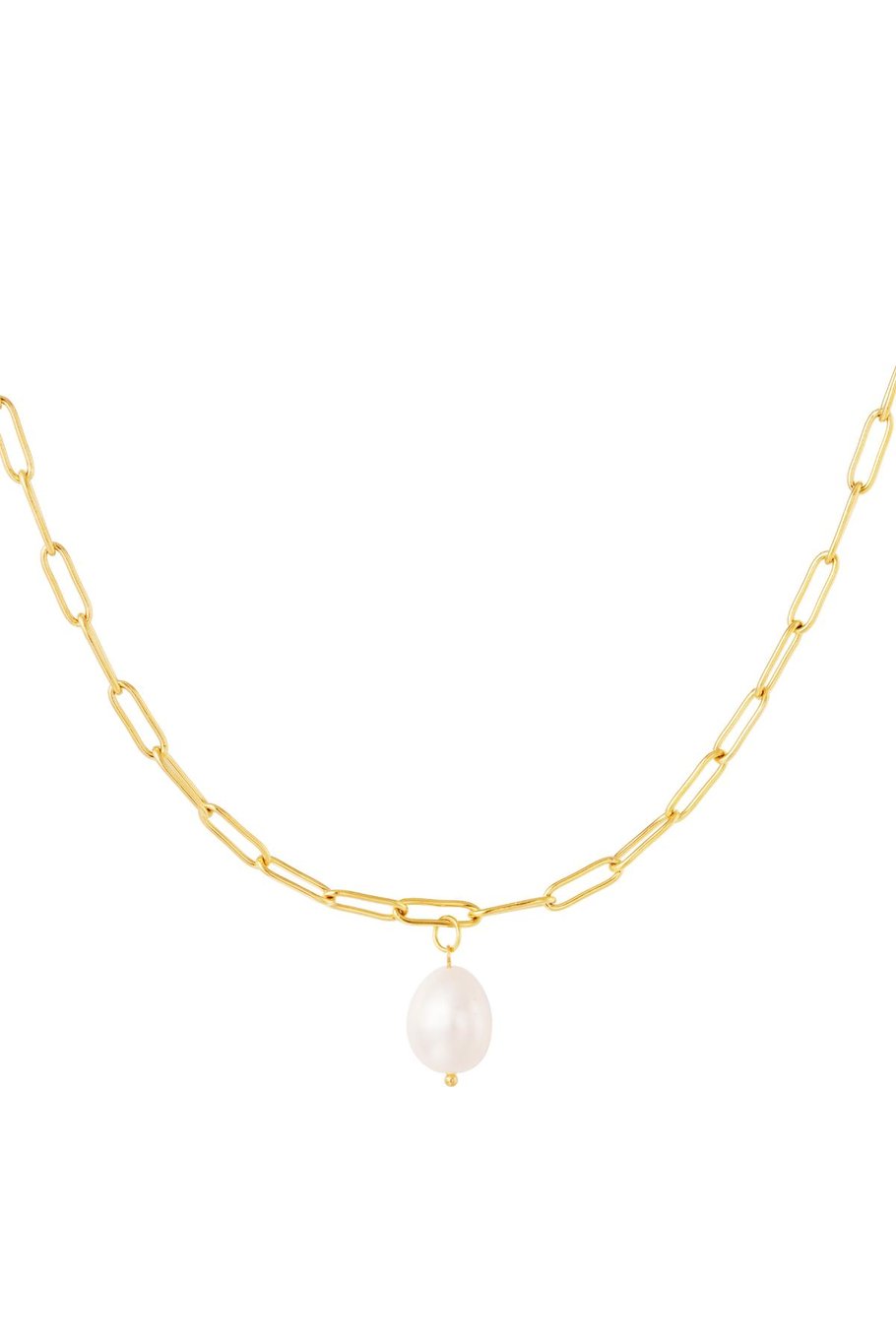 Grobe Halskette mit Perle Goldfarbe Edelstahl