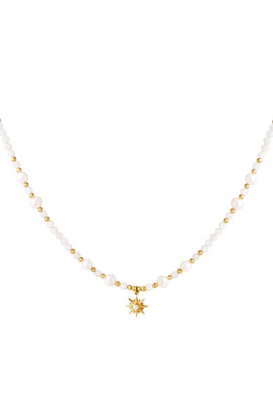 Pearl necklace with star pendant Gold Color Stainless Steel h5