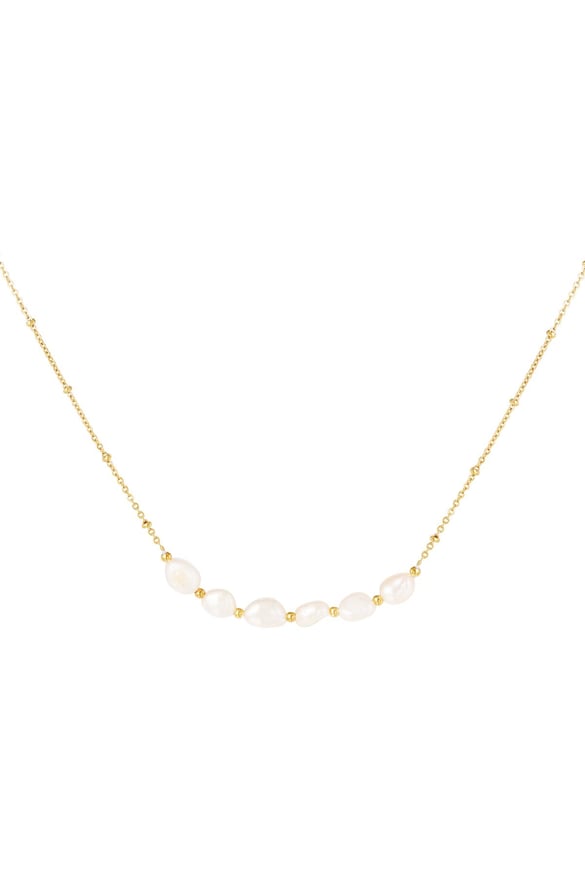Necklace six pearls in a row Gold Color Stainless Steel 2