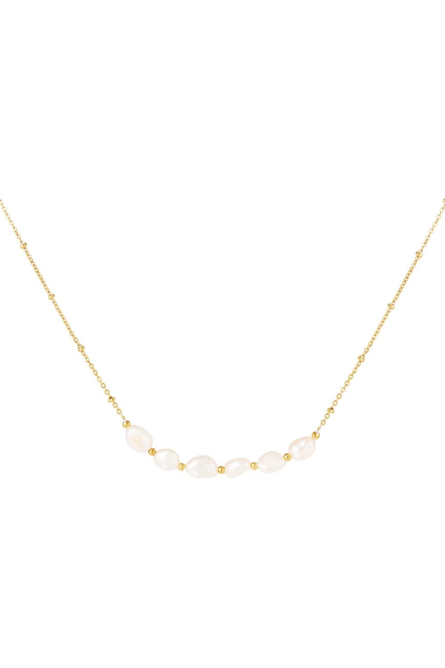 Necklace six pearls in a row Gold Color Stainless Steel 