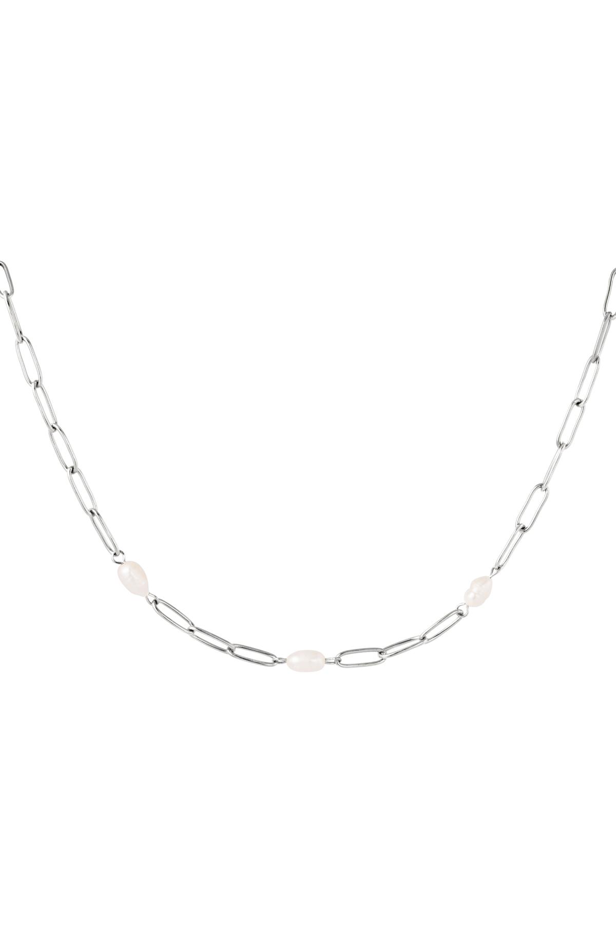 Necklace oval chain with pearl Silver Color Stainless Steel