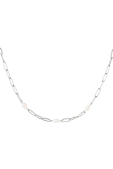 Necklace oval chain with pearl Silver Color Stainless Steel h5