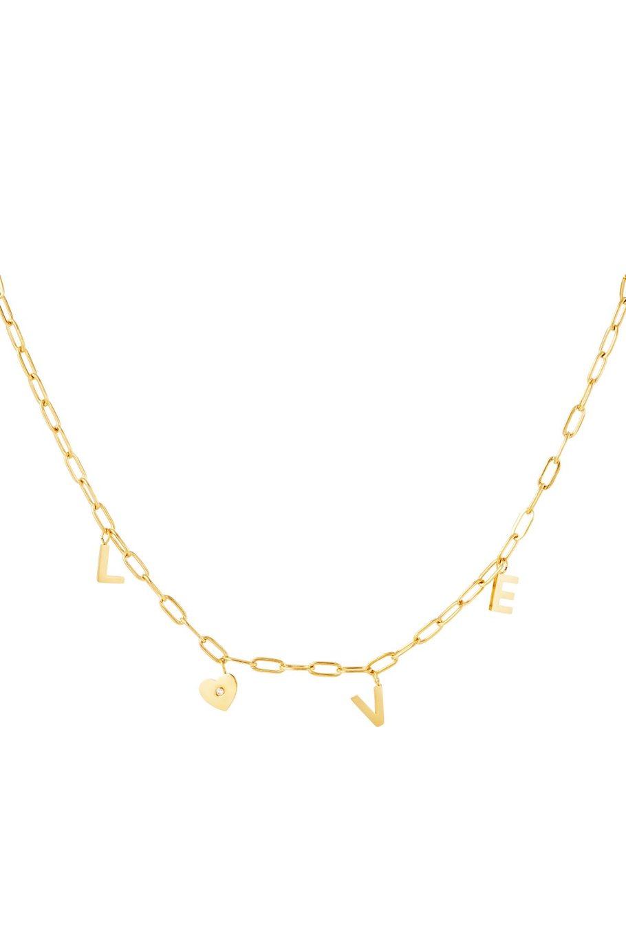 Necklace Love Heart  Gold Color Stainless Steel 