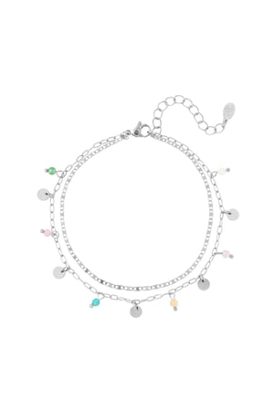 Anklet double chain with charms Silver Color Stainless Steel h5 