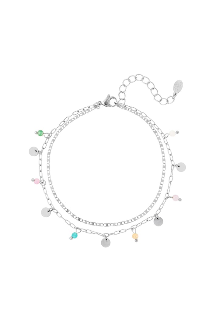 Anklet double chain with charms Silver Color Stainless Steel 