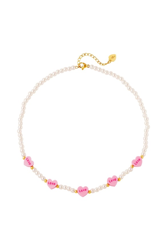 Kids - love hearts necklace - Mother-Daughter collection Pink Pearls