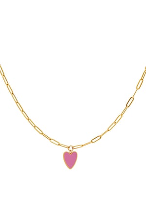 Kids - Coloured heart necklace Pink & Gold Color Stainless Steel h5 