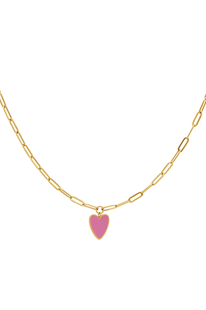 Kids - Coloured heart necklace Pink & Gold Color Stainless Steel 