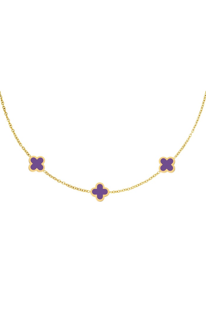 Necklace three colorful clovers - purple Stainless Steel 