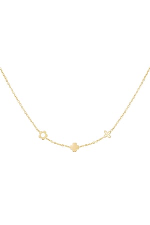 Necklace with three different flowers Gold Color Stainless Steel h5 