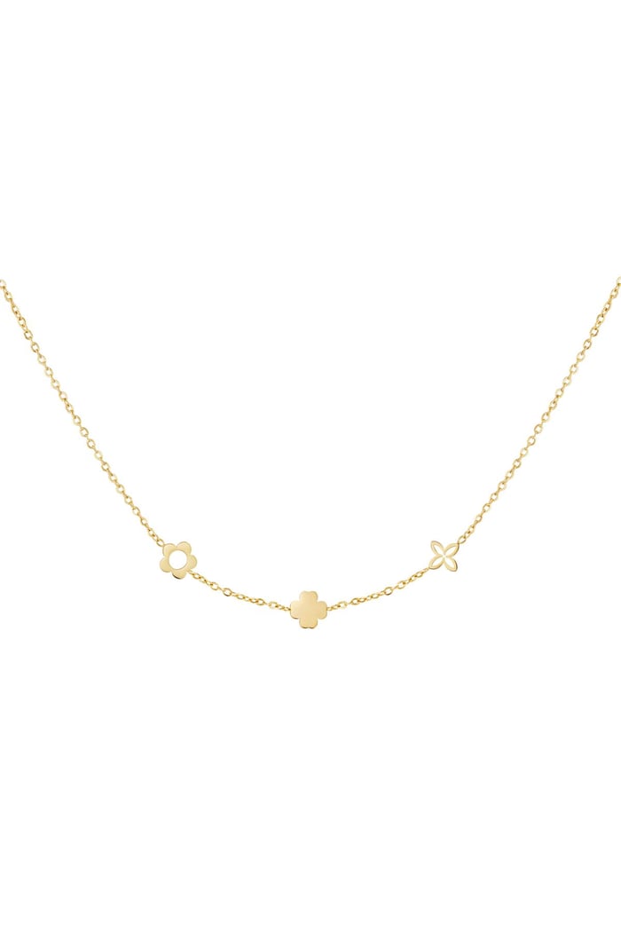 Necklace with three different flowers Gold Color Stainless Steel 