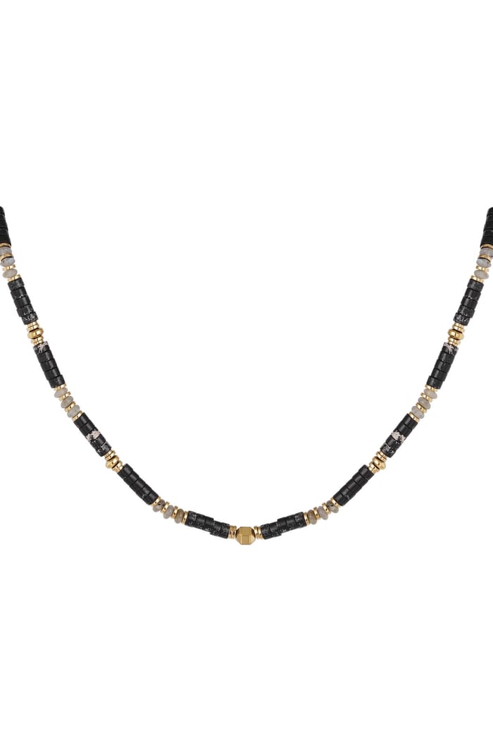 Necklace with small colored stones Black & Gold color 