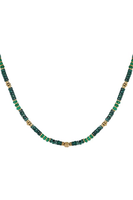 Necklace with small colored stones Green & Gold color 2