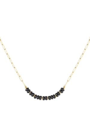 Link necklace with stone beads Black & Gold Color Stainless Steel h5 