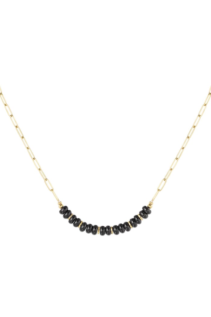 Link necklace with stone beads Black & Gold Color Stainless Steel 