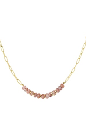 Link chain with stone beads Pink & Gold Color Stainless Steel h5 