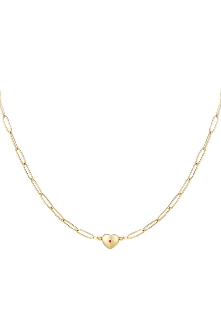 Link chain with heart Gold Color Stainless Steel 2