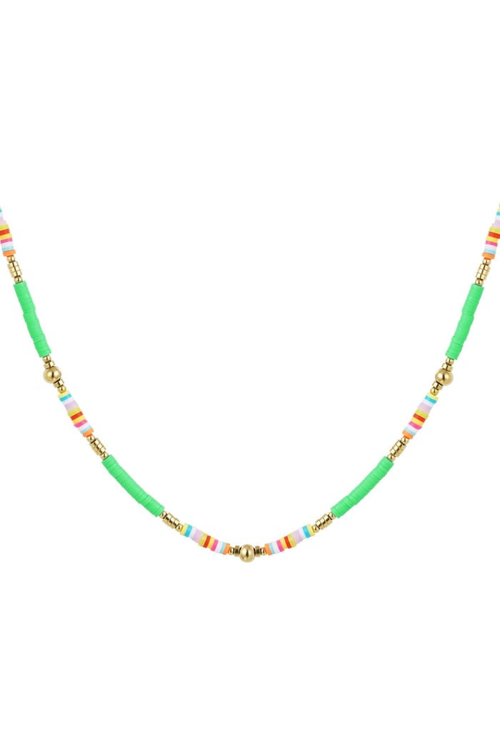 Beaded necklace cheerful Green & Gold Color Hematite 