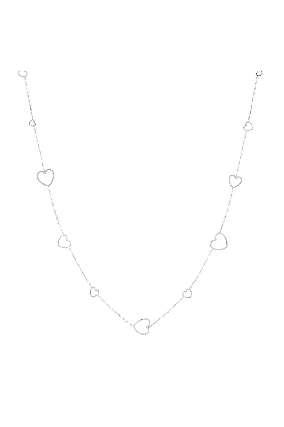 Long chain hearts Silver Color Stainless Steel