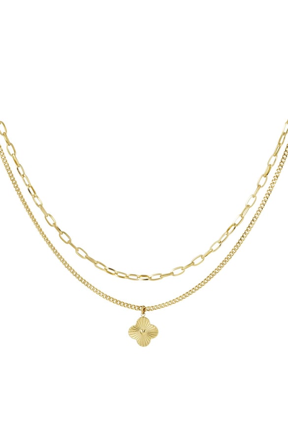 Zweilagige Halskette mit Blume Goldfarbe Edelstahl