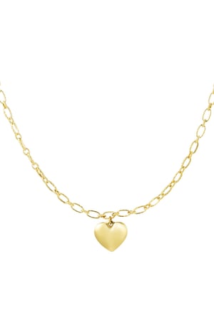 Link chain with heart Gold Color Stainless Steel h5 