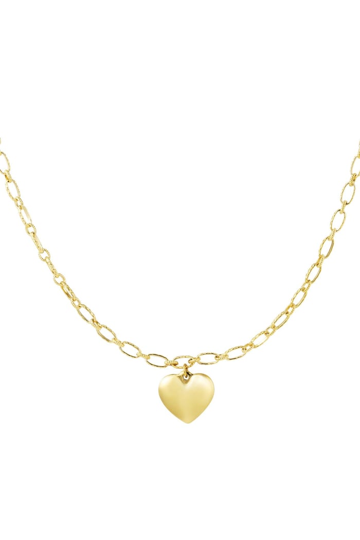 Link chain with heart Gold Color Stainless Steel 