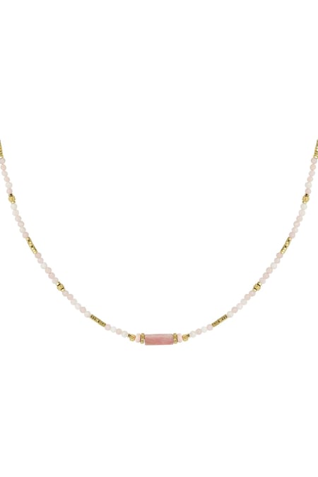 Necklace many beads - Natural stones collection Pink & Gold Color Stainless Steel 2