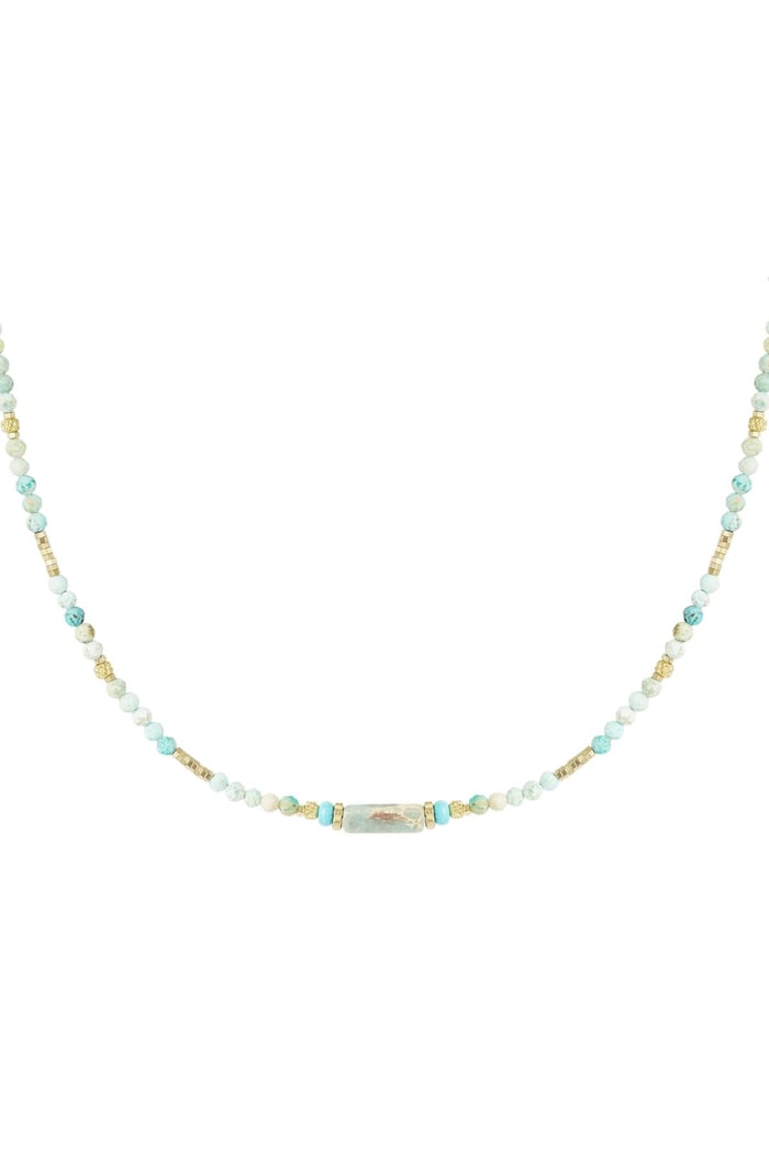 Necklace many beads - Natural stones collection Turquoise & Gold Color Stainless Steel 