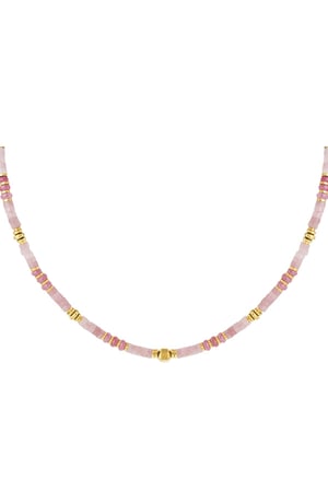 Necklace cheerful beads - Natural stones collection Pink & Gold color h5 