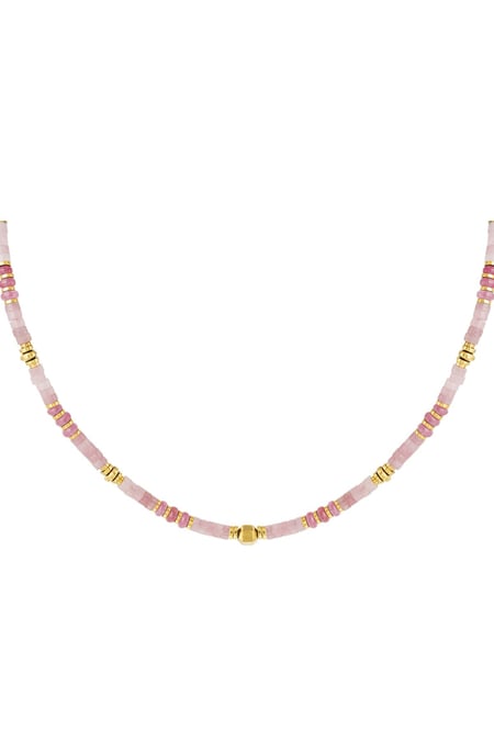 Necklace cheerful beads - Natural stones collection Pink & Gold color