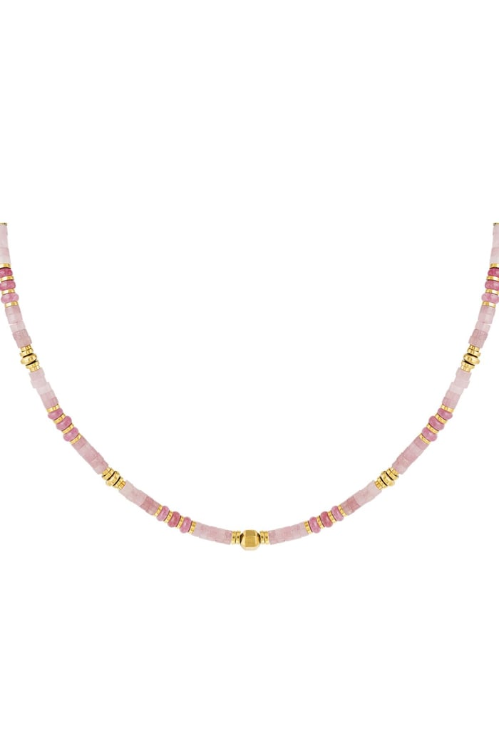 Necklace cheerful beads - Natural stones collection Pink & Gold color 