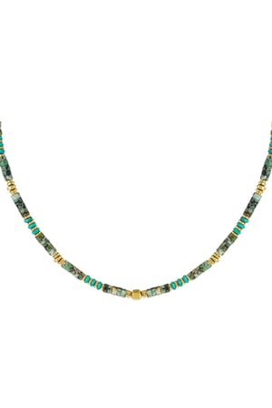 Necklace cheerful beads - Natural stones collection Green & Gold color h5 