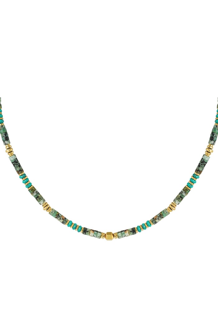 Necklace cheerful beads - Natural stones collection Green & Gold color 