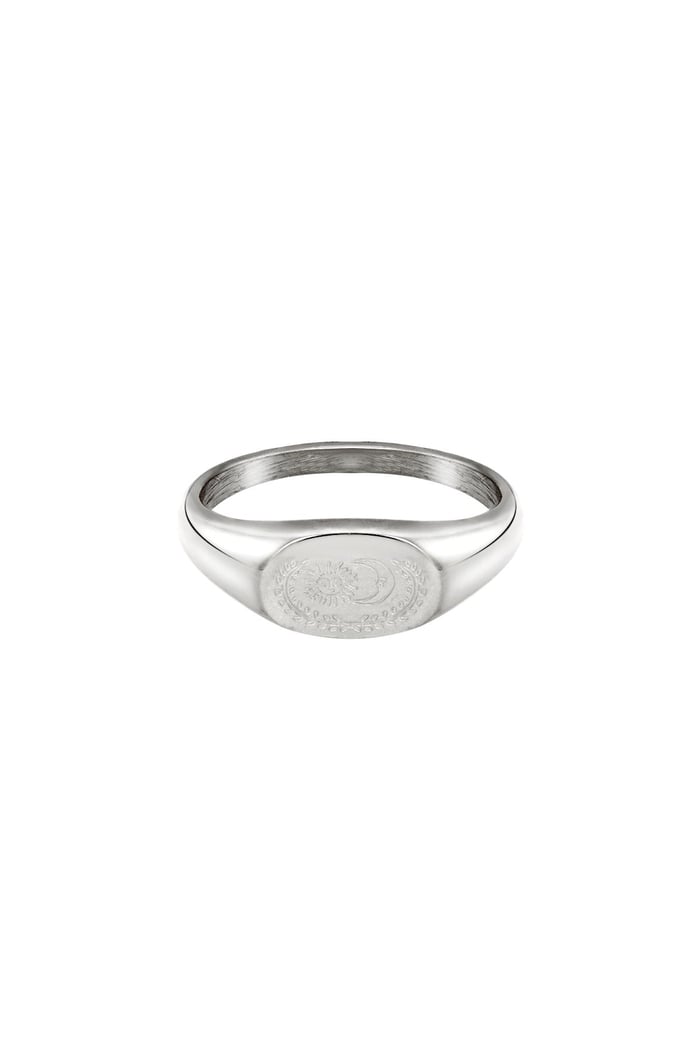 Ring Sun & Moon Silver Color Stainless Steel 16 