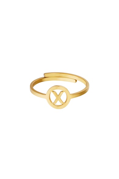 Stainless steel ring initial X Gold color h5 