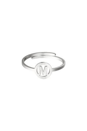 Stainless steel ring initial M Silver color h5 