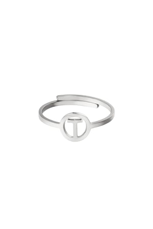 Stainless steel ring initial T Silver color h5 