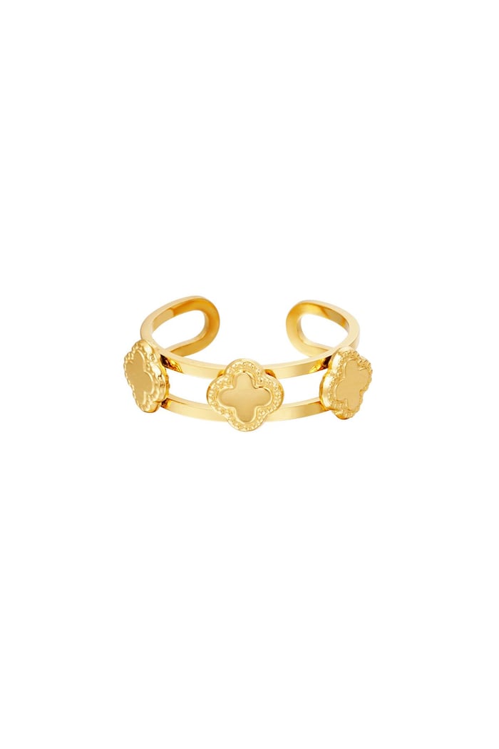 Ring Three Clovers Gold Color Stainless Steel One size 