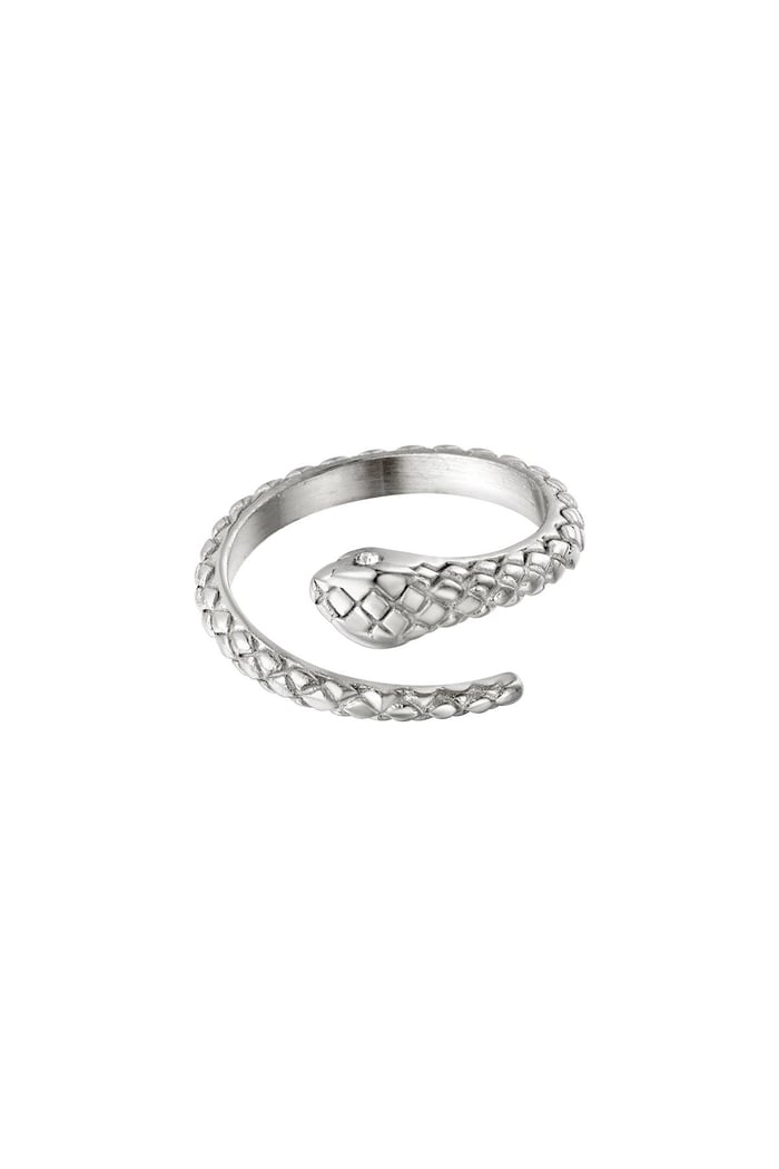 Stainless steel ring snake with zircon stone Silver Color One size 