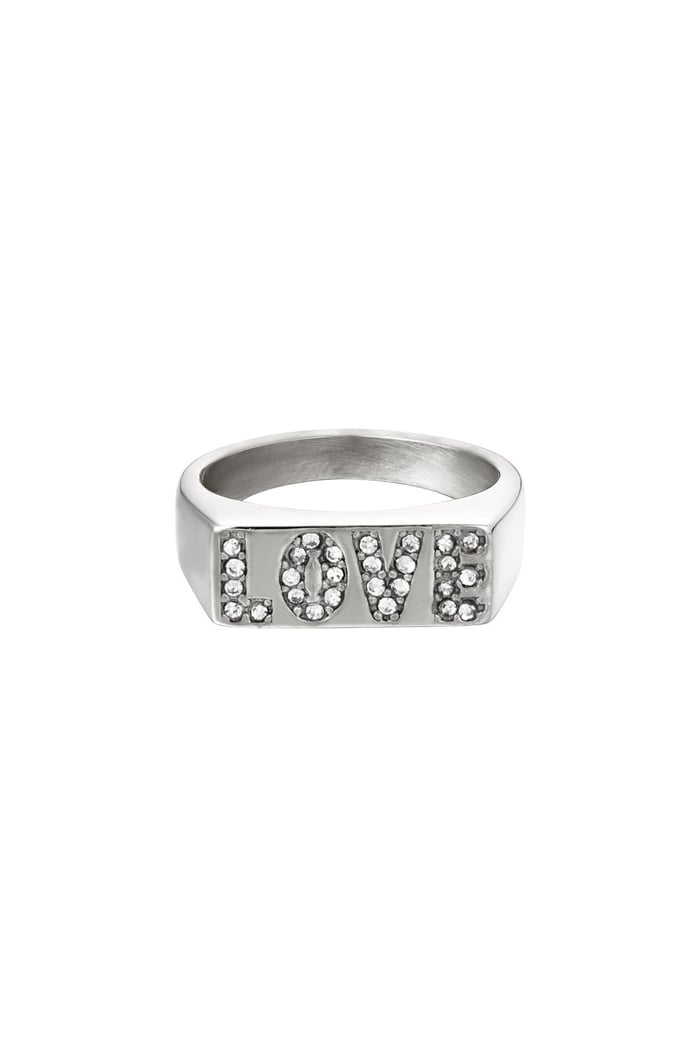 Stainless steel ring love with zircon details Silver Color 16 