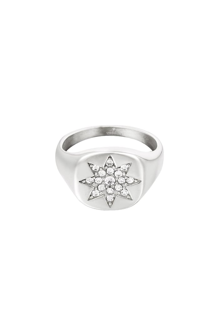 Ring big star Silver Color Stainless Steel 17 