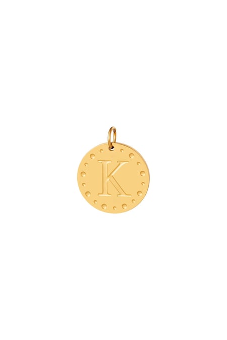 Circle charm initial K Gold Color Stainless Steel