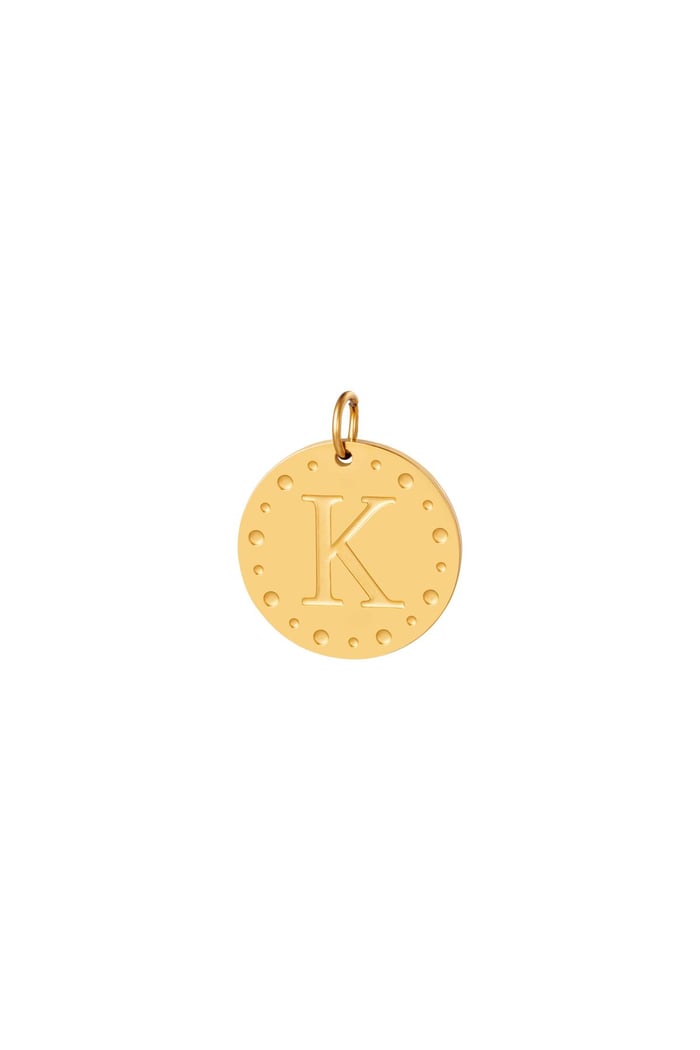 Circle charm initial K Gold Color Stainless Steel 