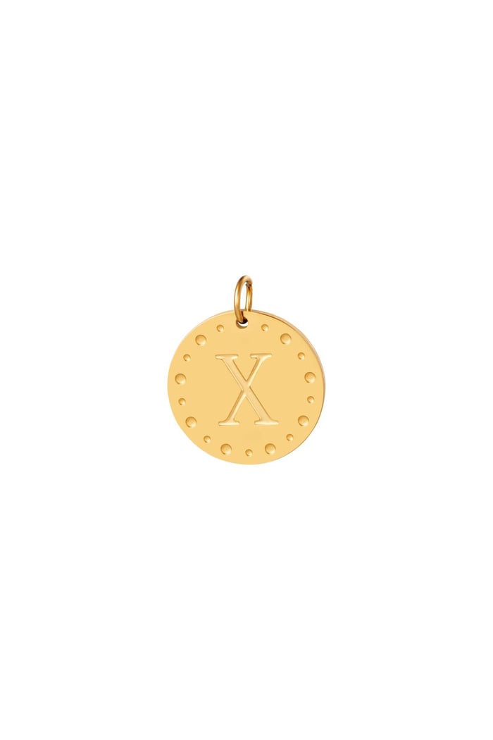 Circle charm initial X Gold Color Stainless Steel 