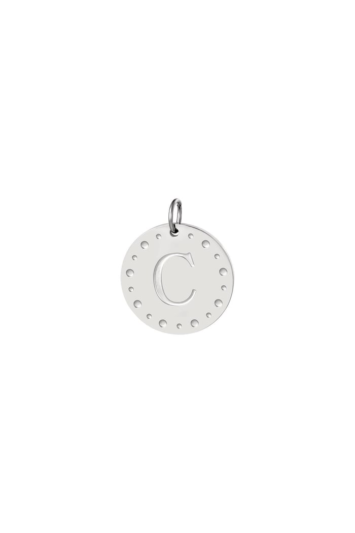 Circle charm initial C Silver Color Stainless Steel 