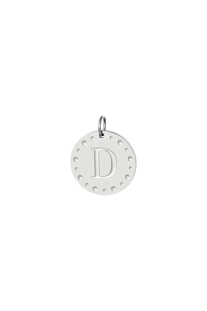 Circle charm initial D Silver Color Stainless Steel 