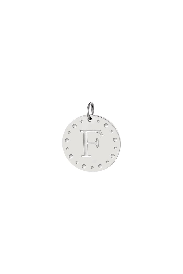 Circle charm initial F Silver Color Stainless Steel 