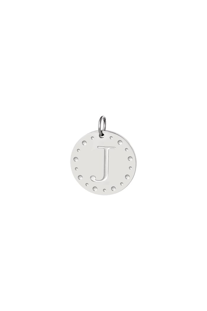 Circle charm initial J Silver Color Stainless Steel 