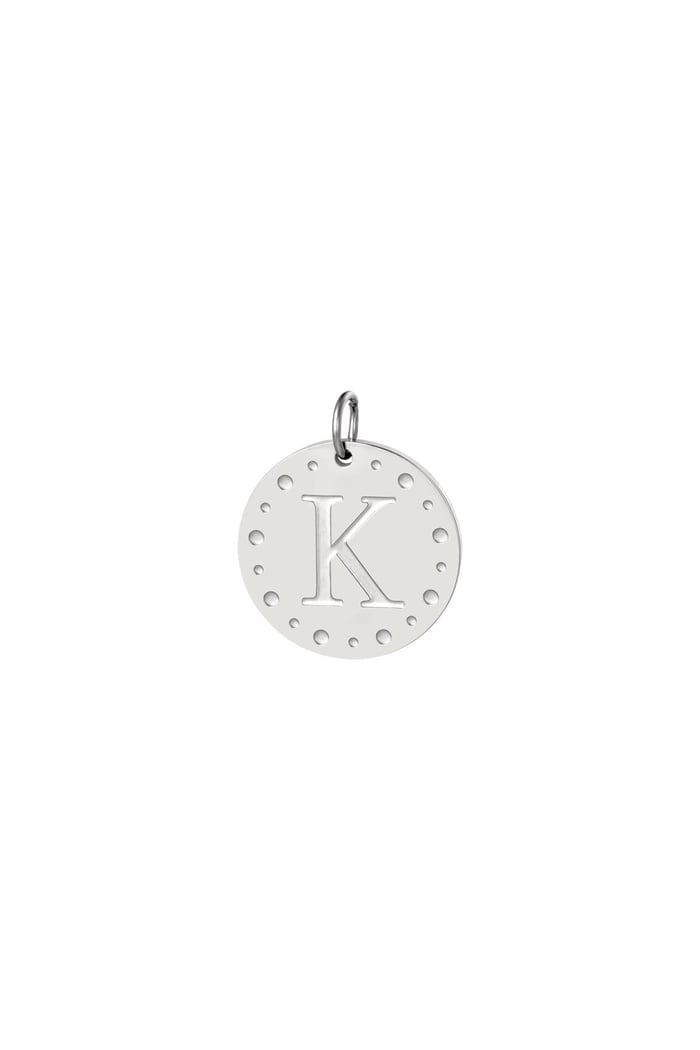 Circle charm initial K Silver Color Stainless Steel 